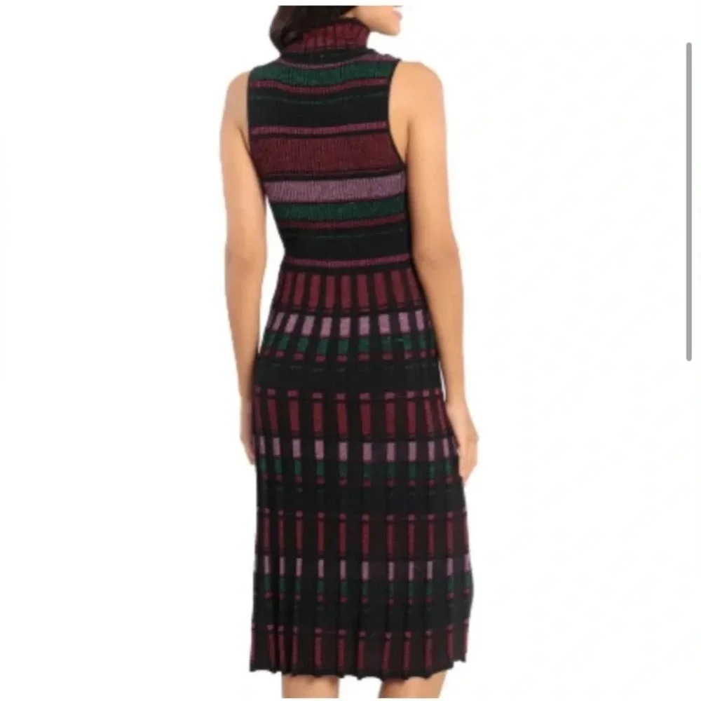 NWT Maggy London Metallic Stripes Mock Neck Midi Sweater Dress (GMA Ginger Zee) - Picture 2 of 11